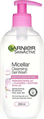 Garnier Micellar Gel Face Wash For Sensitive Skin 200ml, Gentle Face Cleanser & Makeup Remover, Recognised By The British Skin Foundation, Rinse-Off, Non-Drying & Fragrance Free Formula