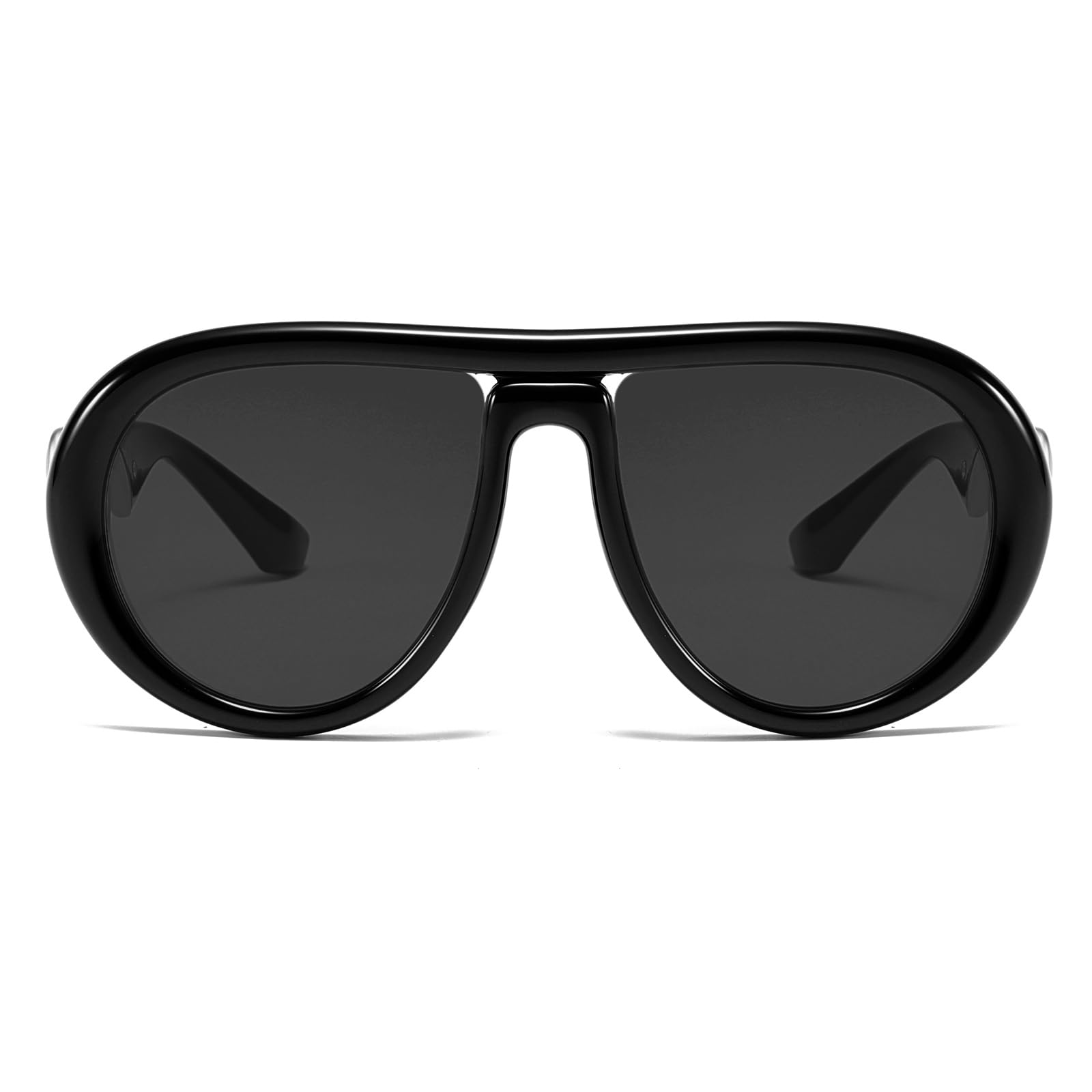 Oversized Trendy Polarized Pilot Sunglasses for Women Men Retro Oval Flat Top Frame Curved Metal Designer Eyewear