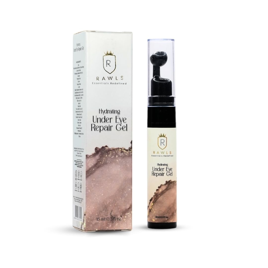 RAWLS Hydrating Under Eye Cream Gel/Enriched with Aloe Vera Ext and Coffee Ext, Massage Roller to Reduce Dark Circles, No Paraben, No Sulphate and No Silicon for All Skin Type -15 ml