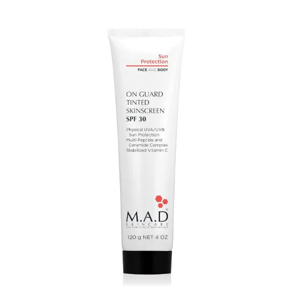 M.A.D Skincare On Guard Tinted Skinscreen SPF 30 – Advanced Sun Protection & Anti-Aging Treatment – Physical Mineral Sunscreen with Hyaluronic Acid & Antioxidants – 4 oz