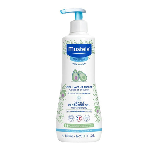 Mustela Baby Gentle Cleansing Gel - Baby Hair & Body Wash - with Natural Avocado fortified with Vitamin B5 - Biodegradable Formula & Tear-Free - 500ml