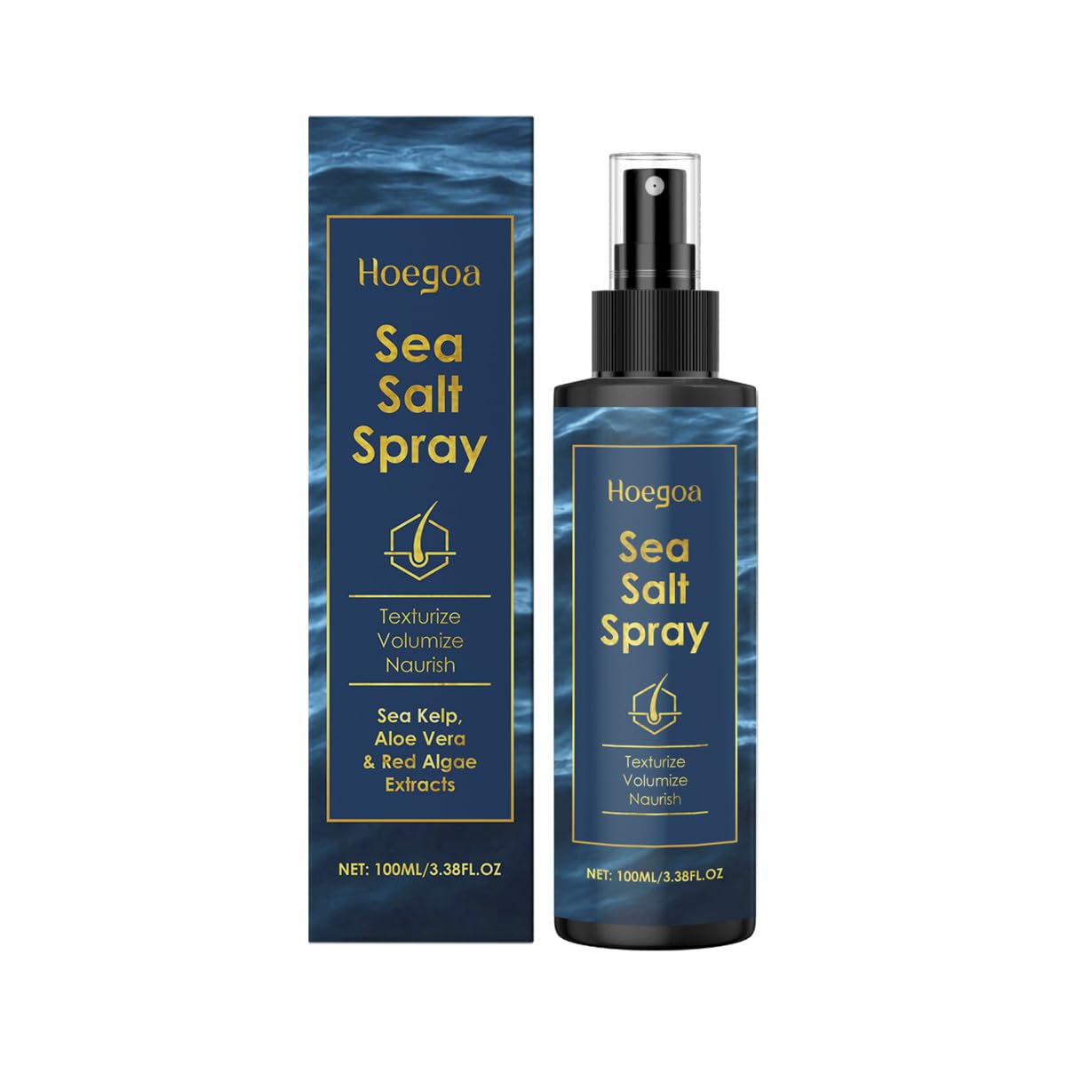 Hoegoa Sea Salt Spray for Hair, Sea Salt Hair Spray with Aloe Vera and Red Algae Extract, Regulates Oil Secretion and Keeps the Scalp Fresh, Beach Hair Spray 100ml/3.38fl oz