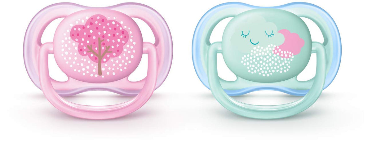 AVENT Philips Ultra Air Pacifier, 0-6 months, pink fashion decos, 2 pack, SCF343/20