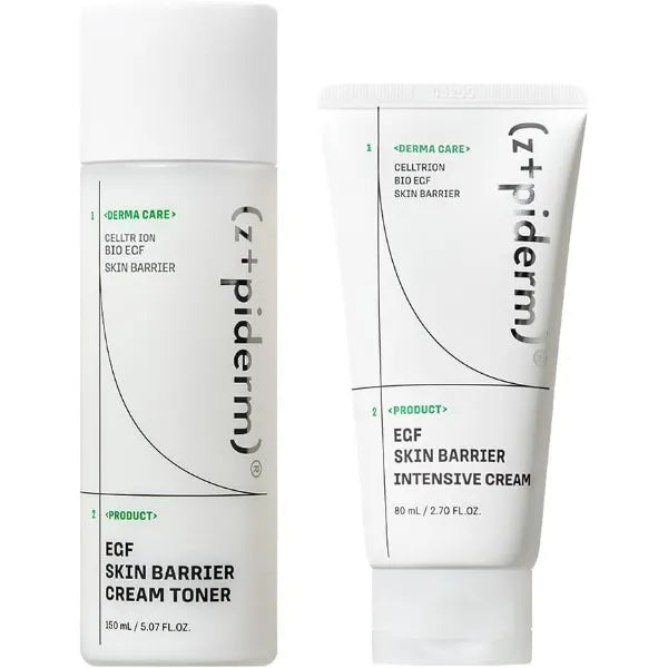 Zipiderm EGF Skin Barrier Deep Moisture Set – Cream Toner + Intensive Cream Moisturizer, Korean Hydrating & Barrier-Repair Duo for Sensitive, Dry & Irritated Skin