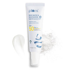 Plum Sunscreen SPF 50 Face with 2% Niacinamide & Rice Water Hybrid PA+++, Protects Skin, No White Cast, Reduces Blemishes, Non-Greasy, UVA & UVB Protection, 50 g