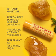 Burt's Bees Lip Balm Stocking Stuffers, Moisturizing Lip Care Christmas Gifts, Original Beeswax with Vitamin E & Peppermint Oil, Natural Origin Conditioning Lip Treatment (2-Pack)