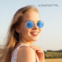 KANASTAL Hippie Round Polarized Sunglasses for Women Men, Small Circle Sun Glasses Classic Vintage Retro Shades Metal Frame UV400 Protection