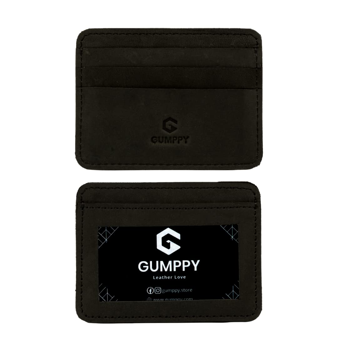 Gumppy Genuine Leather Card Wallets for Men | Strong Stitching | Handcrafted Extra Capacity Slim Card Wallet | 3 Card Slots | Gift for Him & Her | ID Window | 1 Bill & Notes Compartment (Black)