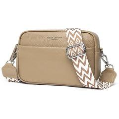 Efilra Small Crossbody Bag for Women, Genuine Leather Camera Bag Purse Crossbody, Women's Crossbody Handbag with Guitar Strap - Khaki