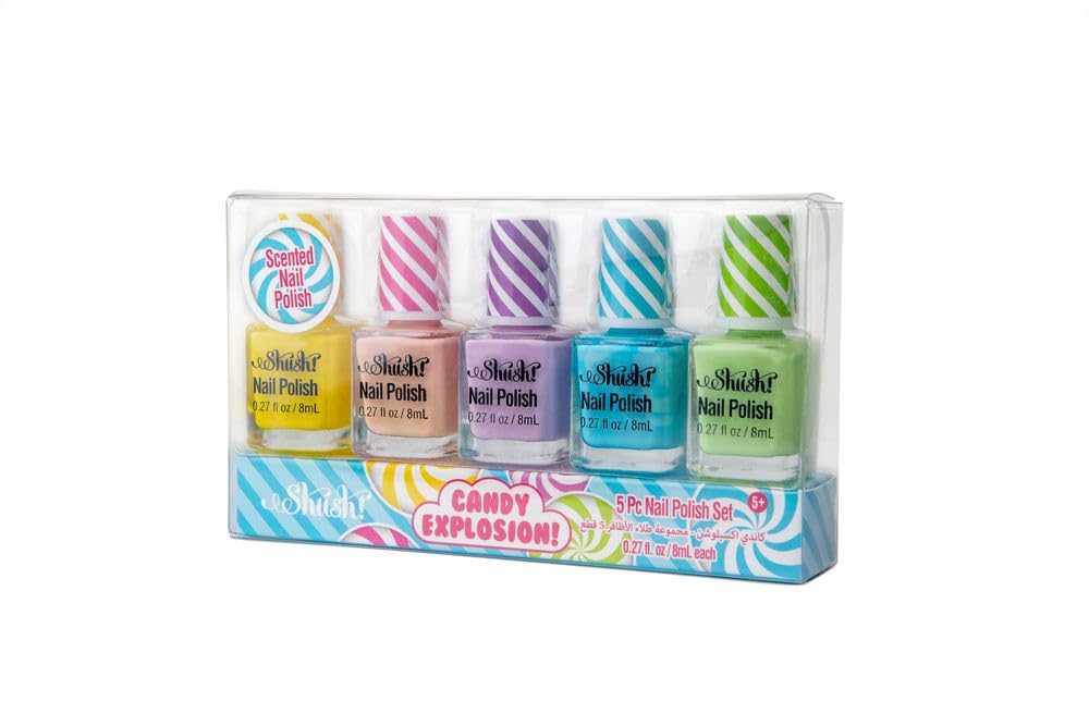 Shush! - Candy Explosion 5 Pcs Scented Water Nail Polish Set, Non Toxic and Safe For 5+ Girls, Water-Based Quick Drying Peel-off Nail Polish for Kids, Party, Holiday Gift, Party Favors