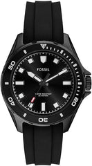 Fossil Dalton Three-Hand Silicone Wrist Watch for Men, Black/Black