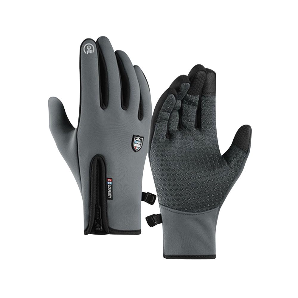 JZS Cycling Gloves, Winter Gloves Touch Screen Fingers Warm Gloves Insulated Anti-Slip Windproof Waterproof Cycling Riding Running Work for Men Women - Grey