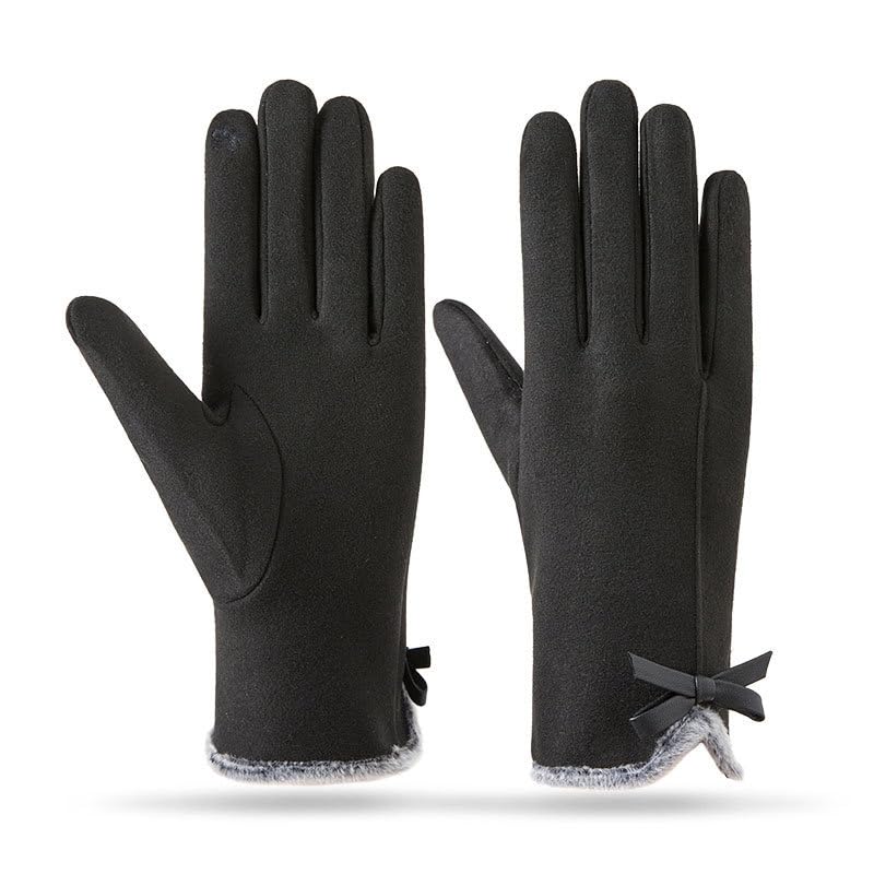 CasRmia Winter Gloves for Women Windproof Gloves Warm Gloves with Luxuriously Lined Touchscreen gloves with butterfly bow elegant and fashionable - Black
