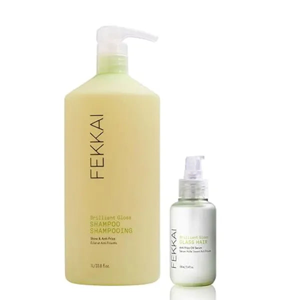 FEKKAI Brilliant Gloss Shampoo+ Brilliant Gloss Glass Hair Anti Frizz Oil Serum Free of Sulfates, Parabens, Phthalates