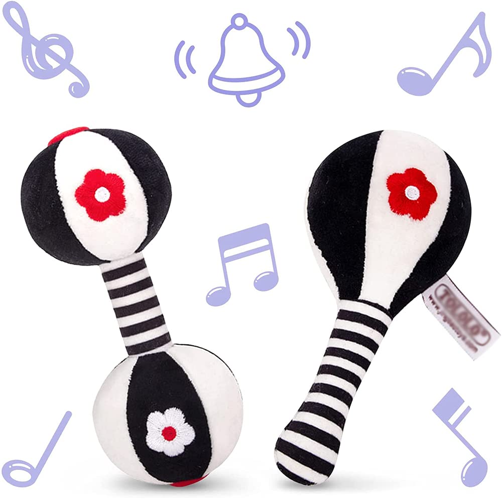 ELECDON 2PCS Baby Dumbbell Toy, Baby Rattles Toys for Toddler, Rattle Shaker Set, Teething Toys for Babies 0-12 Months, Soft Plush Rattles Baby Toys for Newborns, Newborn Birthday Gift