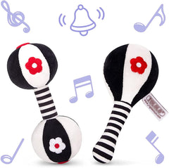 ELECDON 2PCS Baby Dumbbell Toy, Baby Rattles Toys for Toddler, Rattle Shaker Set, Teething Toys for Babies 0-12 Months, Soft Plush Rattles Baby Toys for Newborns, Newborn Birthday Gift