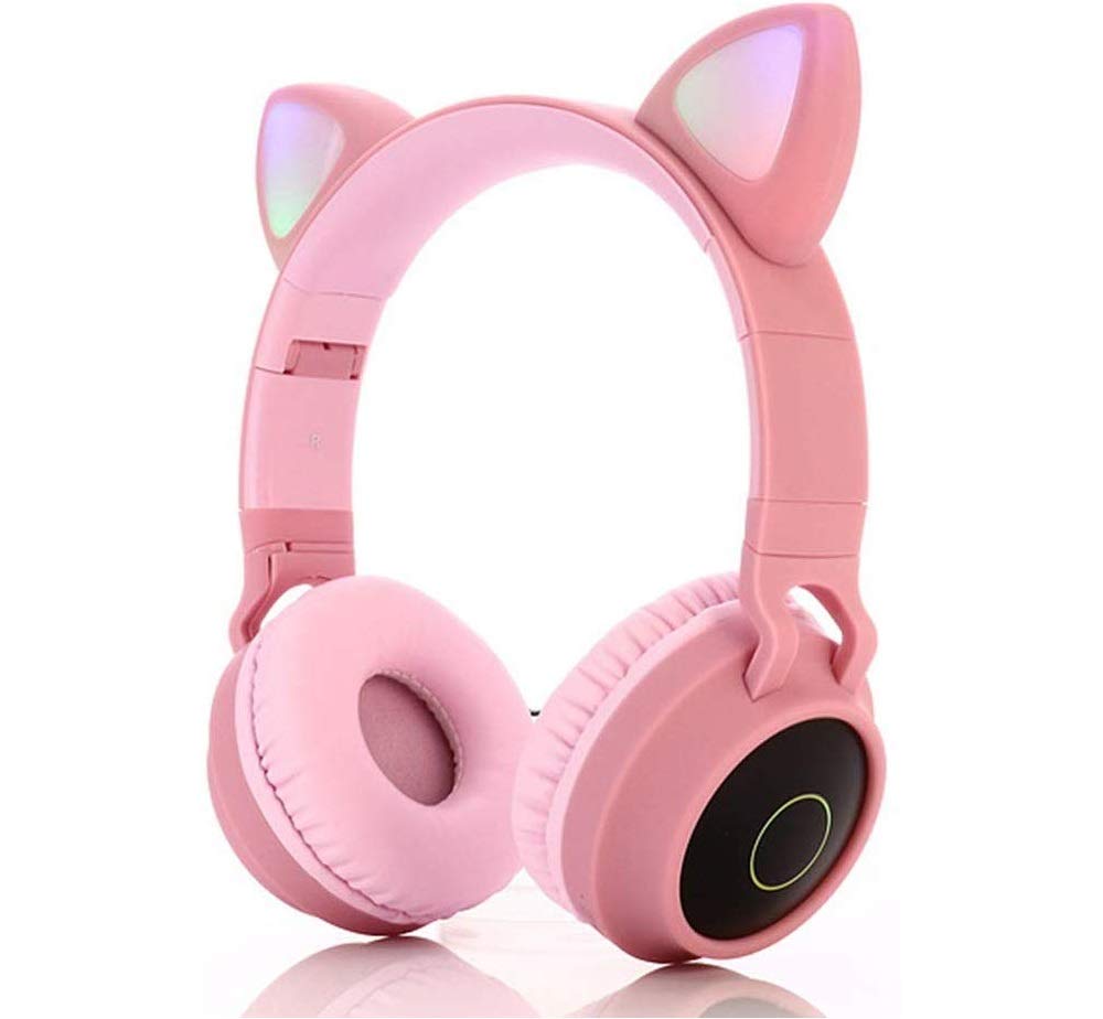 Yunfeng Bluetooth Headphones,Wireless Headphones,Headphone Over Ear,Kids Headphones,Cat Ear LED Light Up Bluetooth Foldable Headphones (Pink)