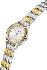 GUESS Women's 30mm Watch - Two-Tone Bracelet White Dial Two-Tone Case