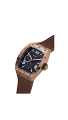 GUESS Men's 43mm Watch - Brown Strap Navy Dial Coffee Case