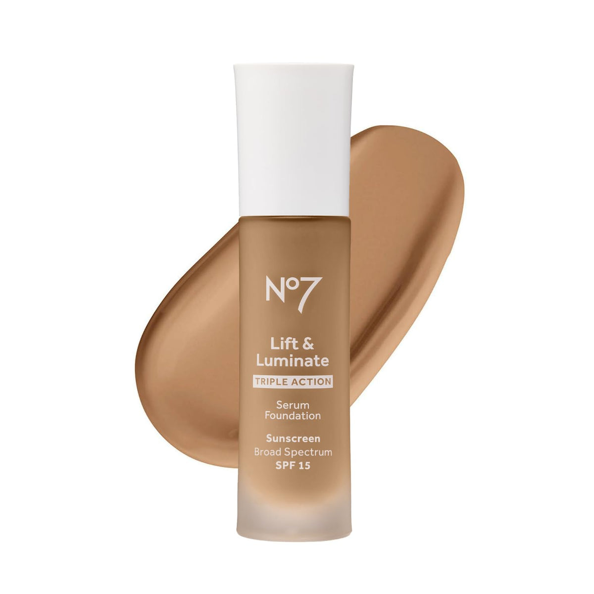 No7 Lift & Luminate Triple Action Serum Foundation - Deep Honey - Liquid Foundation Makeup with SPF 15 for Dewy, Glowy Base - Radiant Serum Foundation for Mature Skin (30ml)