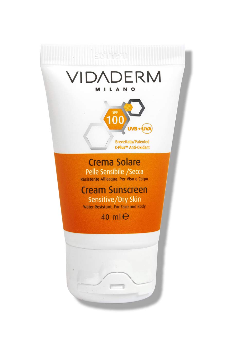 VIDADERM SPF 100 Cream Sunscreen – Ultra High Protection with C-PLUS Antioxidant, Trealix, Hyaluronic Acid & Ceramides – Broad Spectrum UVA/UVB Defense for Dry & Sensitive Skin, 40ml