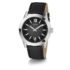 GUESS Men's 44mm Watch - Black Strap Black Dial Silver Tone Case
