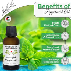 Drsous Ca Organic Peppermint Oil 30ml | 100% Pure Cold Pressed Peppermint Essential Oil for Hair & Skin care, Muscle & Joint Relief | Made in Palestine