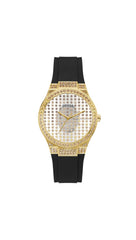 GUESS US Women's Clear Gold-Tone and Black Silicone Analog Watch
