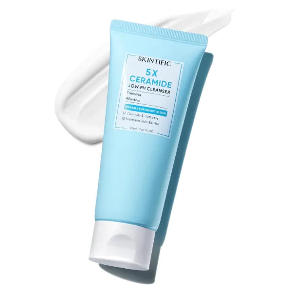 SKINTIFIC 5X Ceramide Low pH Facial Cleanser – Gentle Hydrating Face Wash with Hyaluronic Acid, Daily Use for Dry to Normal Sensitive Skin, Fragrance-Free