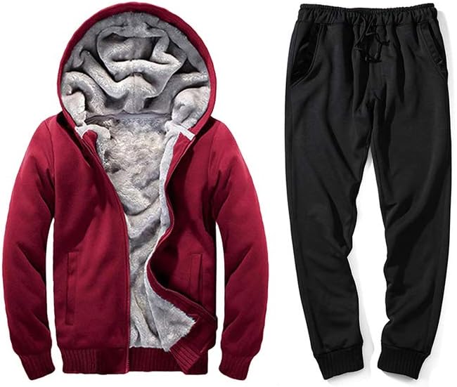 PASOK Men's Casual Tracksuit Full Zip Running Jogging Athletic Sports Jacket and Pants Set - Style 2 Red