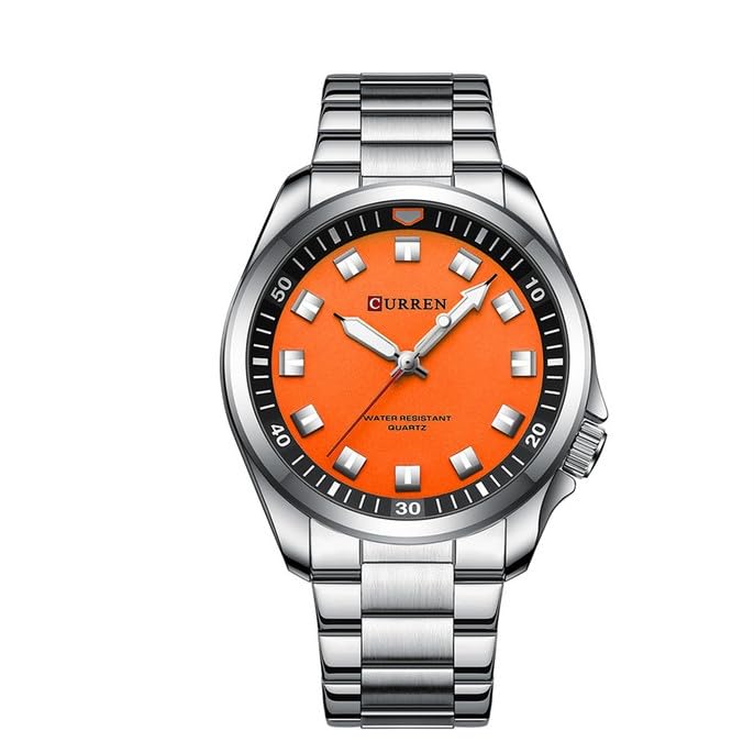 CURREN New Model CURREN-men's analog quartz wristwatches, stainless steel bracelet, luminous hand watch, simple, business, fashion brand, 8451 - SILVER ORANGE