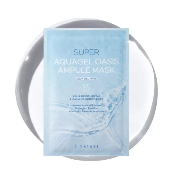 S.NATURE SUPER AQUAGEL OASIS AMPULE MASK | Hydrating, Soothing, Blemish Care | Hyaluronic Acid, Allantoin | Korean Face Mask (5 Count (Pack of 1)