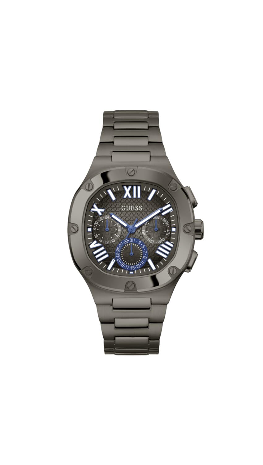 Guess Men's 42mm Watch - Black Strap Gunmetal Dial Silver Tone Case
