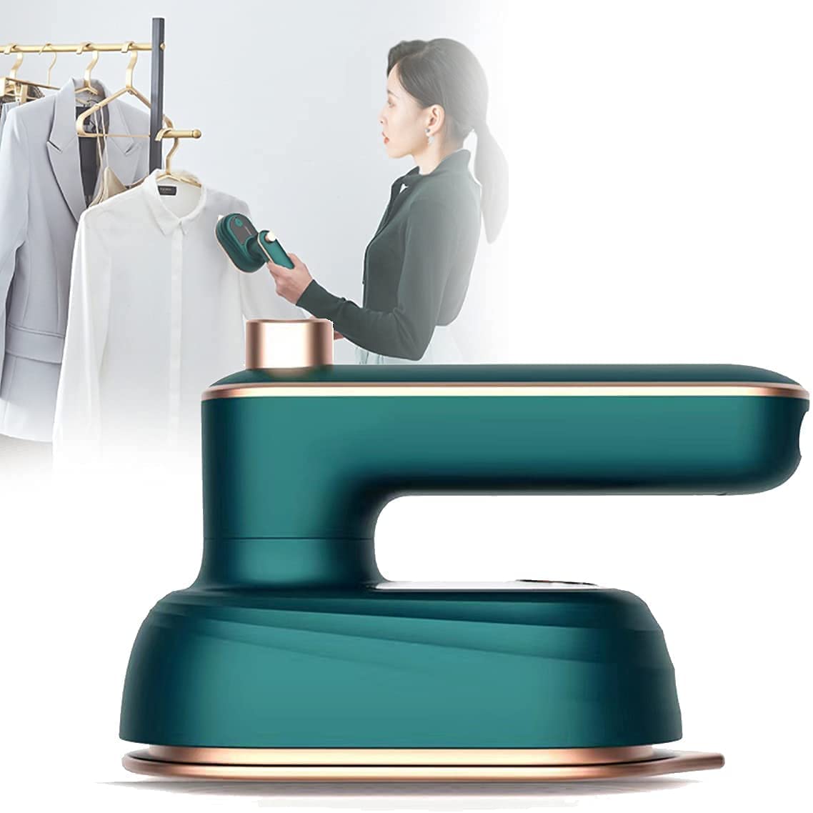 Excefore Portable Mini Ironing Machine, Foldable Travel Garment Steamer, Mini Ironing Machine 180°Rotatable Handheld Steam Iron for Home Travel Business (Green)
