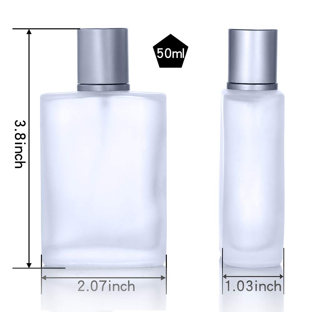 2 Pack 50ml/1.69 Oz Empty Frosted Glass Spray Bottles Perfume Atomizer, Refillable Fine Mist Spray Empty Perfume Bottles with 4 Free kinds of perfume dispenser (2 Pack 50ml/1.69 Oz Frosted Bottles)