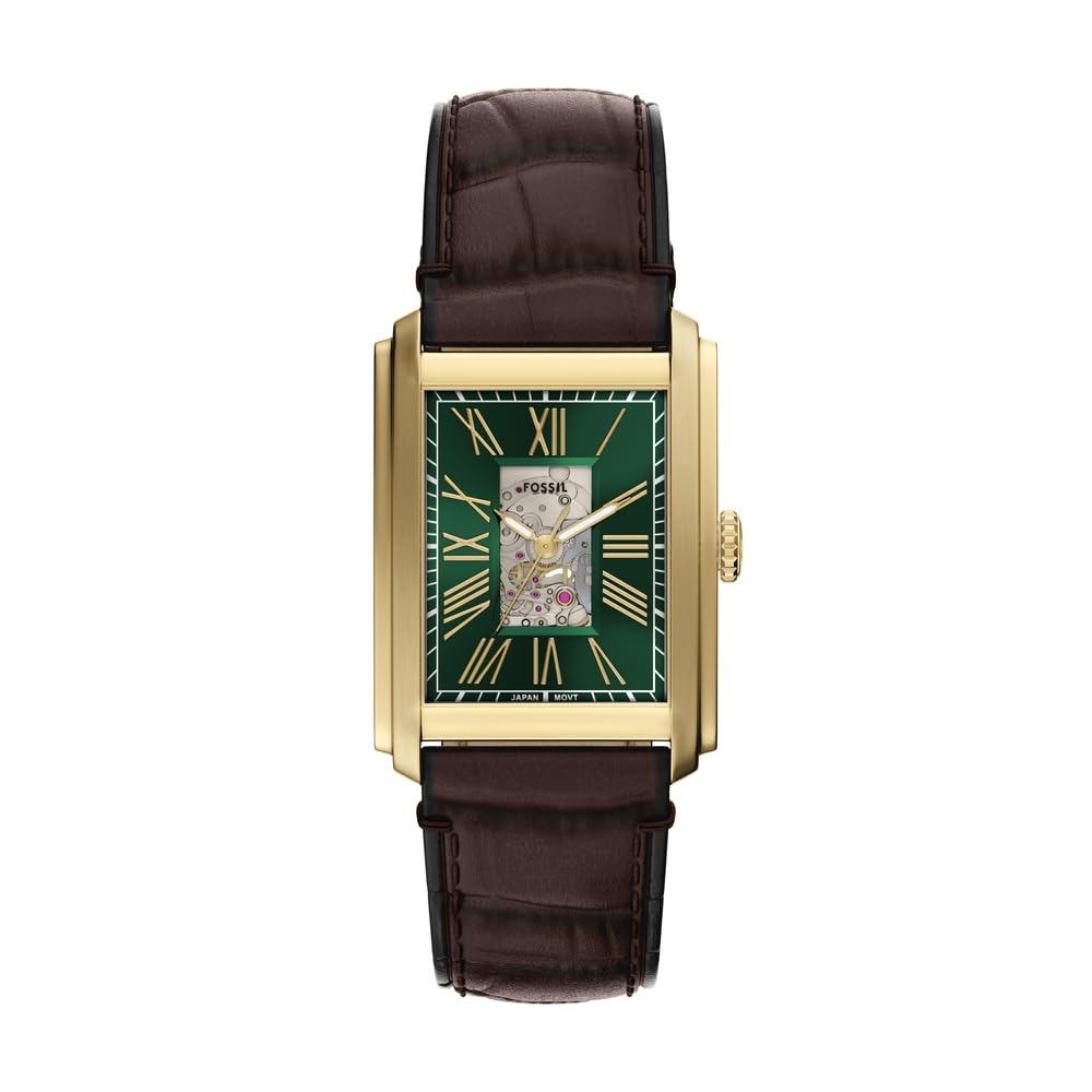 Fossil ME3271 Carraway Automatic Analogue Wrist Watch for Men, 30 mm Case Size, Gold/Brown