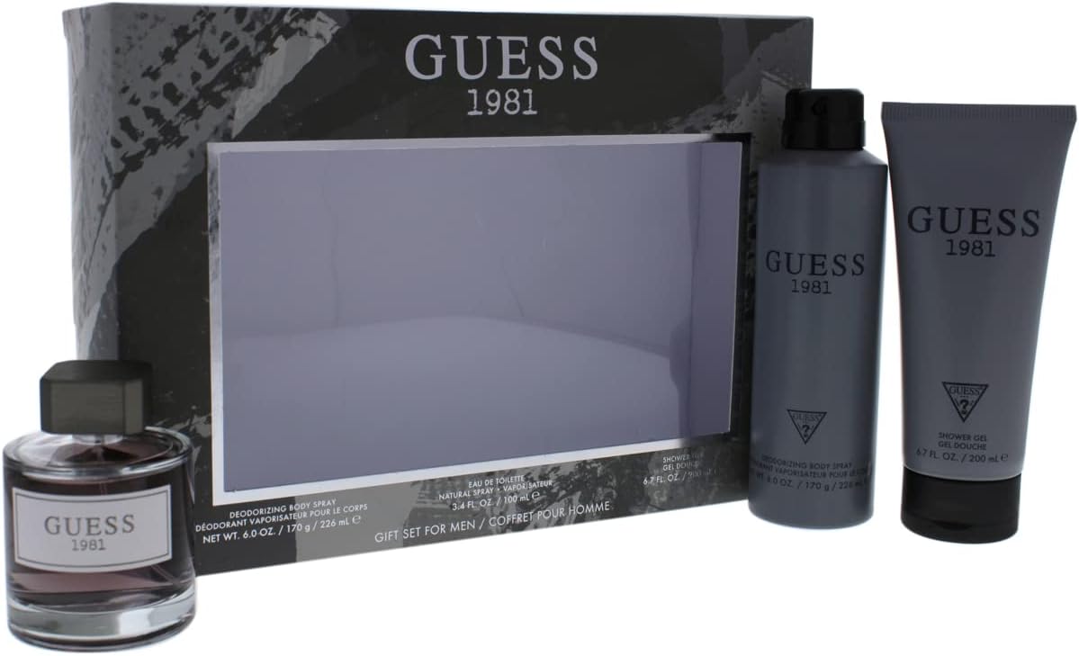 GUESS 1981 Eau de Toilette 100 ml + Shower Gel 200 ml+ Body Spray 226 ml, Gift Set for Men