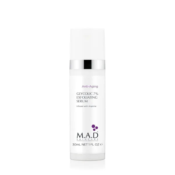 M.A.D Skincare GLYCOLIC 7% EXFOLIATING SERUM - Age-Defying Complex for Firm Skin & Elasticity | Plumps Wrinkles with Hyaluronic Acid | Hydrating Amino Acid Formula | Youthful Glow, 1 Fl Oz