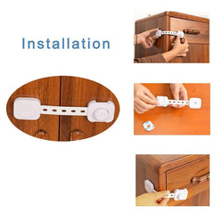 H&A Child Safety Latches - Child Locks for Cabinets - 3M Adhesive Drawer locks for Babies - Adjustable Baby proofing set for Cupboard, Toilet, Oven, Fridge, Door, Window (White, pack of 6)