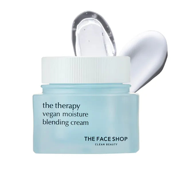 The Face Shop The Therapy Vegan Moisture Blending Cream | Vegan Moisturizer | Cooling | Hydrating | Skin-Friendly | 2-in-1 Gel & Cream | K-Beauty