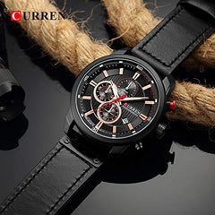 Herren-Armbanduhr mit Lederarmband, klassisch, lssig, Edelstahl, wasserdicht, Chronograph, Datum, analog, Quarzuhr