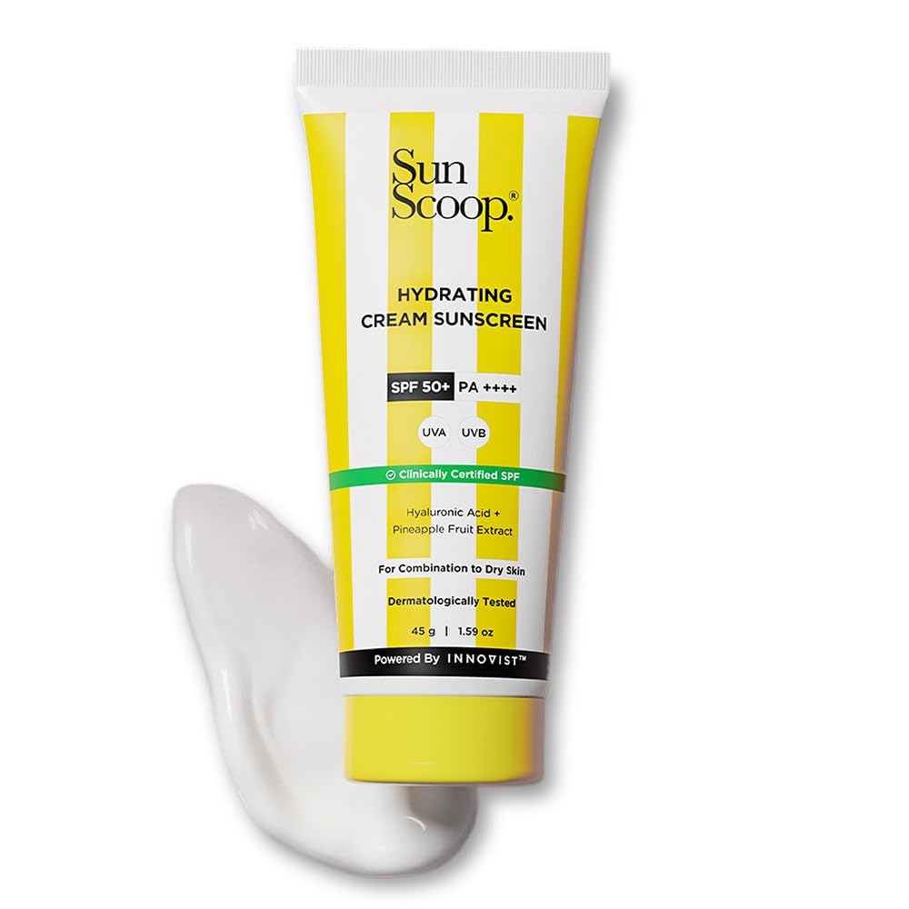 Sunscoop Hydrating Sunscreen | SPF 50+, PA++++ | Mineral Oil & Petroleum Free | Hydrating | Non-Comedogenic | No white cast | 45g