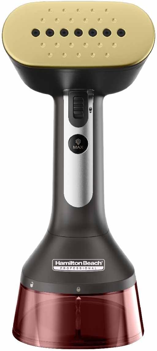 Hamilton Beach Professional Handheld Garment Steamer with fabric brush, Upto 1740W and 28g/min powerful steam flow, 2 steam modes, 300ml capacity, ergonomic handle, 6ft cord, 11590-ME