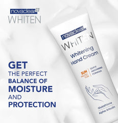 Novaclear Whitening Hand Cream with Glutathione, Alpha Arbutin, Shea Butter, Sweet Almond Oil, and SPF. for hand hyperpigmentation and dark spots, maximum sun protection and moisturizing.