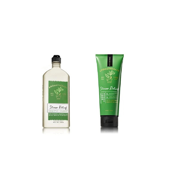 Bath & Body Works Stress Relief Eucalyptus Spearmint Bundle Body Wash Foam Bath & Body Cream Set