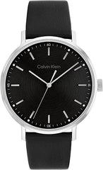 Calvin Klein Modern Mesh Men's Black Dial, Black Leather Watch + Calvin Klein Iconic Id, Men's Necklace