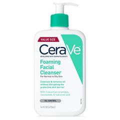 CeraVe Foaming Facial Cleanser, Daily Face Wash for Oily Skin, Hyaluronic Acid + Ceramides + Niacinamide, Fragrance Free & Paraben Free, Non-Drying Oil Control Face Wash
