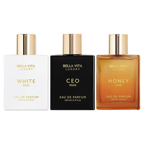BellaVita Luxury's Signature Trio, CEO Man, Honey Oud & White Oud | 3x100ml, Perfume for All, Long Lasting Fragrance, Eau De Parfum