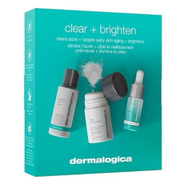 Dermalogica Clear and Brighten Kit, 3 Step Facial Skincare Set Includes Face Cleanser, Exfoliator, and Serum