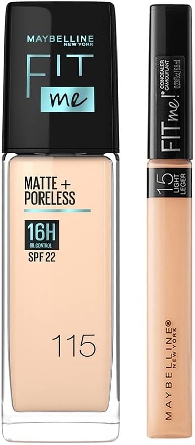 Maybelline New York Perfect Fit Me Flawless Matte Base Makeup Combo Conceal For Oily Skin+Blend Duo Kit,Medium Coverage Fit Me Foundation Powder 115 (30Ml)+Fit Me Concealer Shade 10 (6.8Ml),Pack Of 1